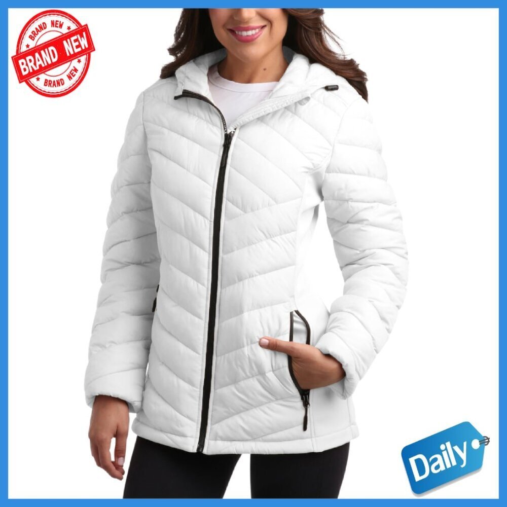 Midweight Quilted Puffer Jacket with Hood & Zip Pockets - Winter Coat